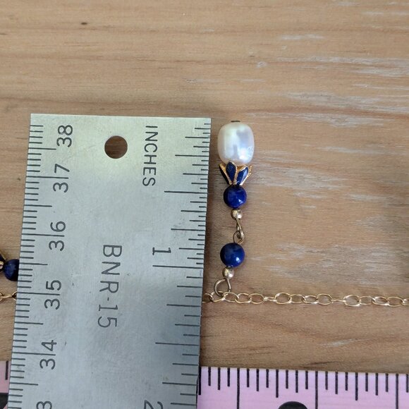 14K Gold Fill Pearl Teardrop Blue Necklace Delicate Preppy Gift Quiet Luxury - Picture 11 of 11